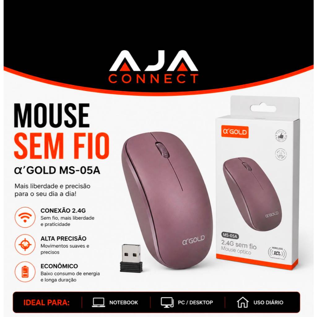 MOUSE ÓPTICO SEM FIO α’GOLD MS-05A 2.4GHz – 1200 DPI