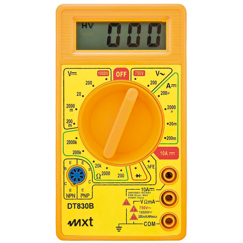 Multímetro Digital MXT DT830-B Buzzer Medidor AC/DC Corrente Resistência Teste hFE Transistor com Pontas de Prova
