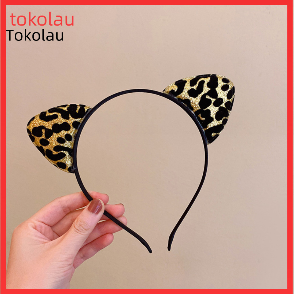 Leopard Print Hair Accessory Cat Ear Headband Soft Adjustable Hoop Halloween Cosplay Party Decoration Cute Animal Theme