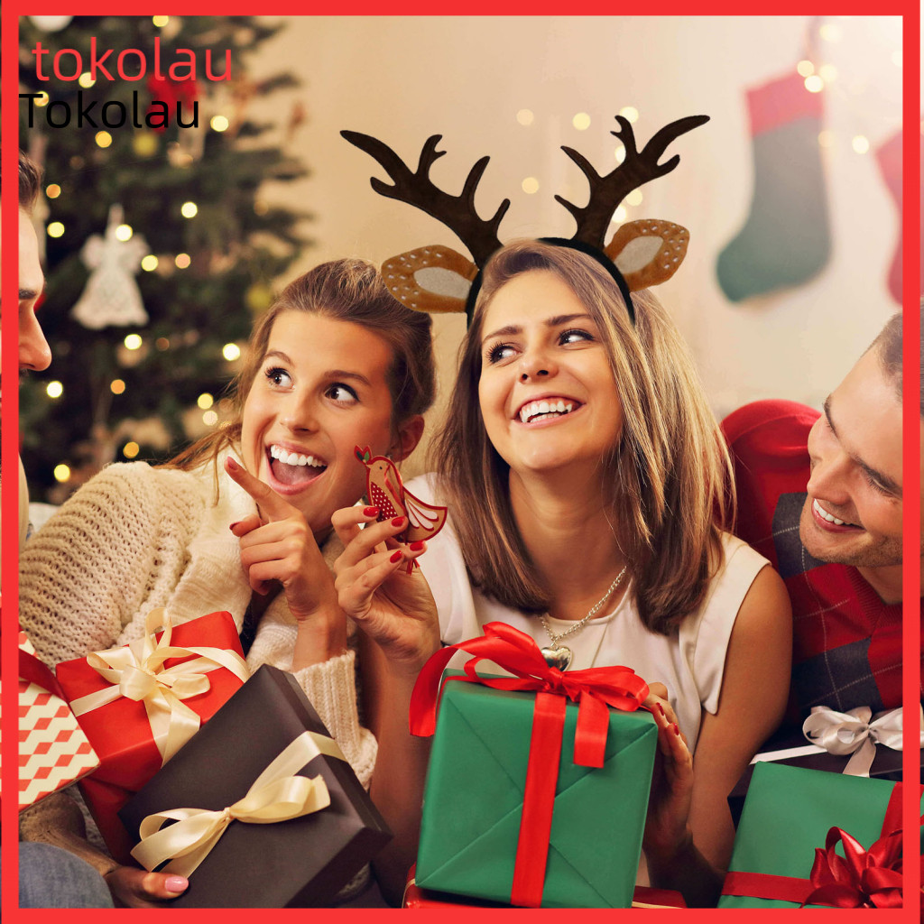 Headband Reindeer 2pcs Realistic Antlers Christmas Hair Hoop for Adults Cute Deer Horns Ears Costume Accessory Holiday P