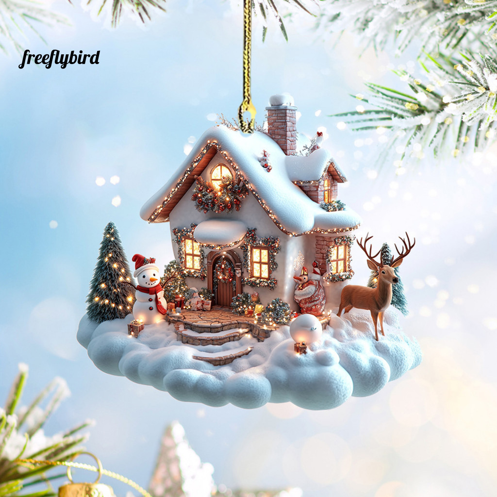 Festive Acrylic Christmas Decor Holiday Lantern Ornament Rustic Snow Village House 2d Log Cabin Hanging Decoration for W