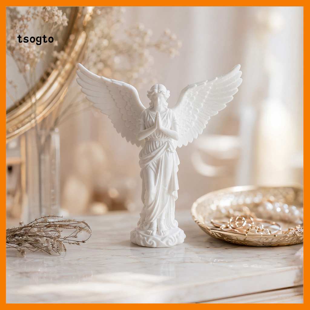Praying Angel Ornament 3d Printed Figurine Retro Guardian Statue Artistic Winged Woman Decoration for Home Office Perfec