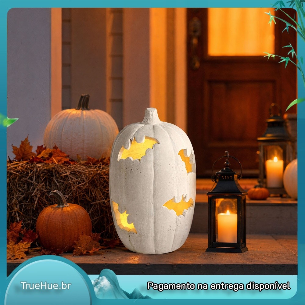 Estatueta De Abóbora De Halloween Em Resina De Morcego Oco Jack-o-Lantern Farmhouse Table Fall Ornament