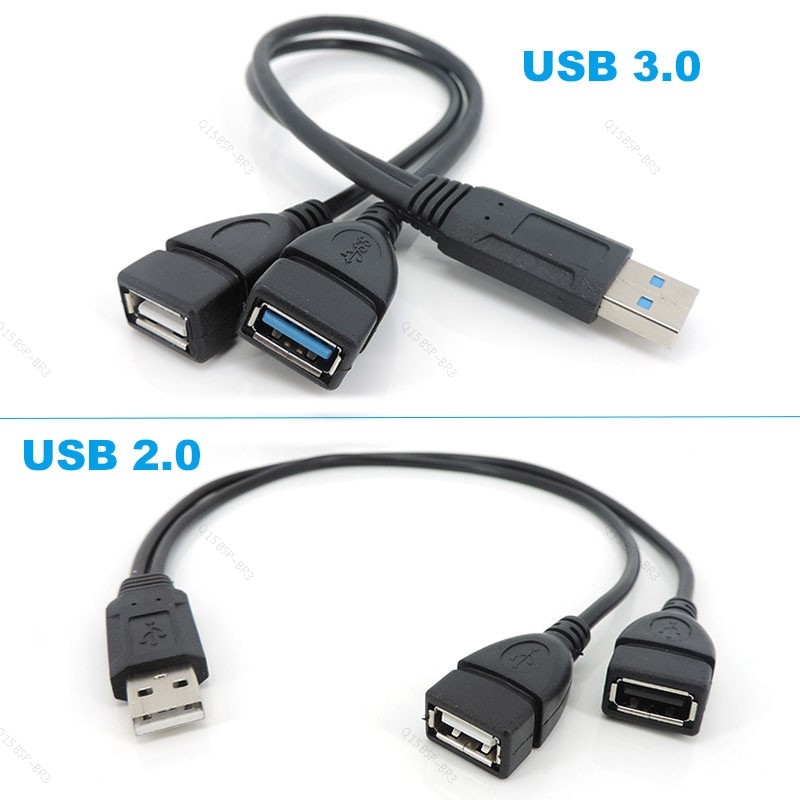 Y Cabo De Alimentação USB2.0 Macho Para 2 Duplo USB Fêmea Divisor 2.0 3.0 Extensão A-Conversor BR15B3