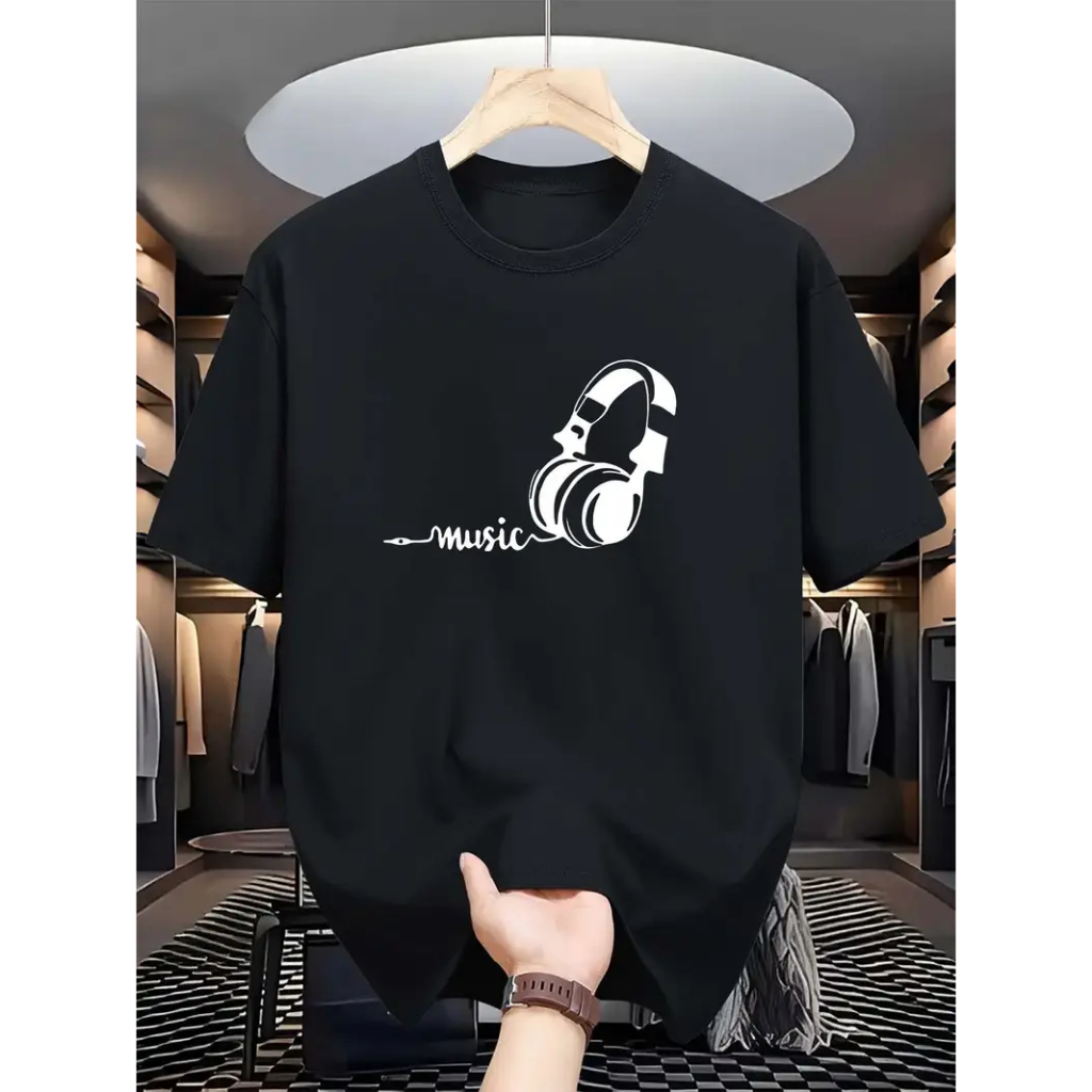 Camisa Camiseta Casual Básica Fone De Ouvido Music De Algodão