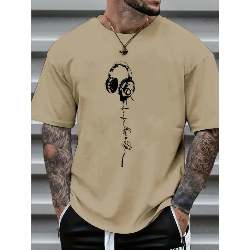 Camiseta Masculina Estampa Fone Batimentos Music Camisa Basica Dantaw'J
