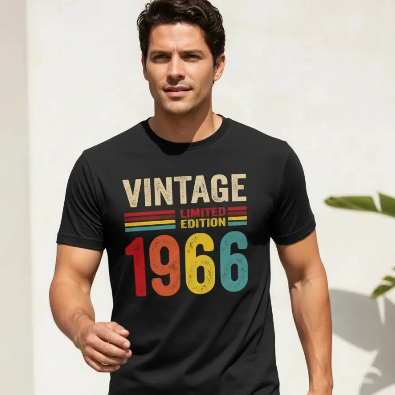 Camiseta Masculina Vintage Limited Edition 1966 60 Anos 100% Algodão Premium Aniversário