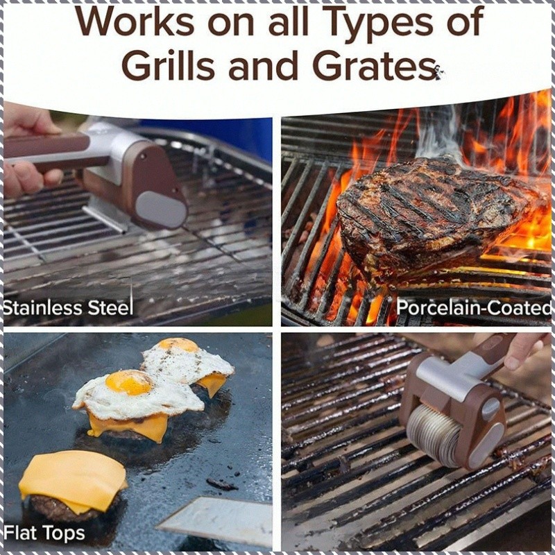 【Portable Design】 Electric Stainless Steel Roller Grill Brush Rechargeable BBQ Cleaner/Grill Brush/BBQ Tool