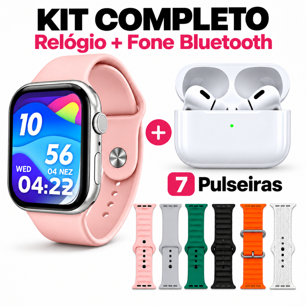Smartwatch KW77 Max + Fone Bluetooth, Compatível com Android e iOS, Tela com exibição de fotos