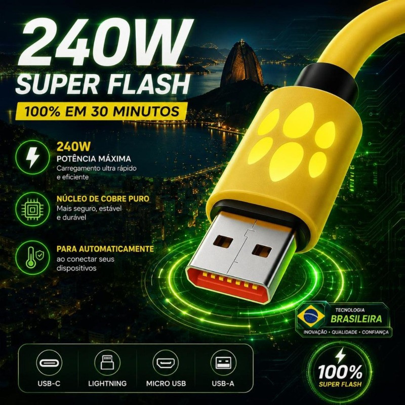 240W Carregamento Rápido 4 Em 1 LED Typec Cabo De Dados Flash Magnético Rainbow Light Feiy