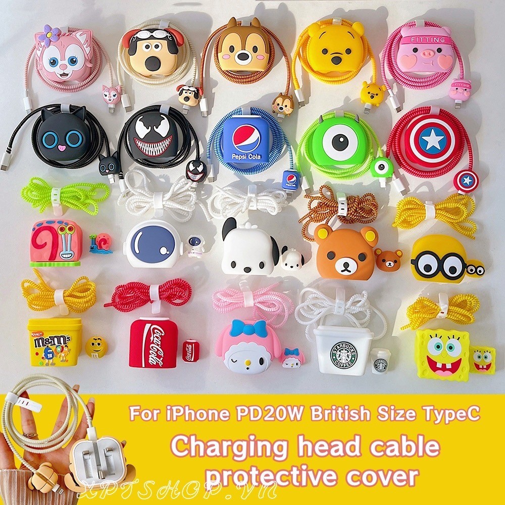 Conjunto De Quatro Peças Starbucks Coca Cola Silicone Para iPhonePD20W Tamanho Britânico TypeC Triangular Dobrável Cabo