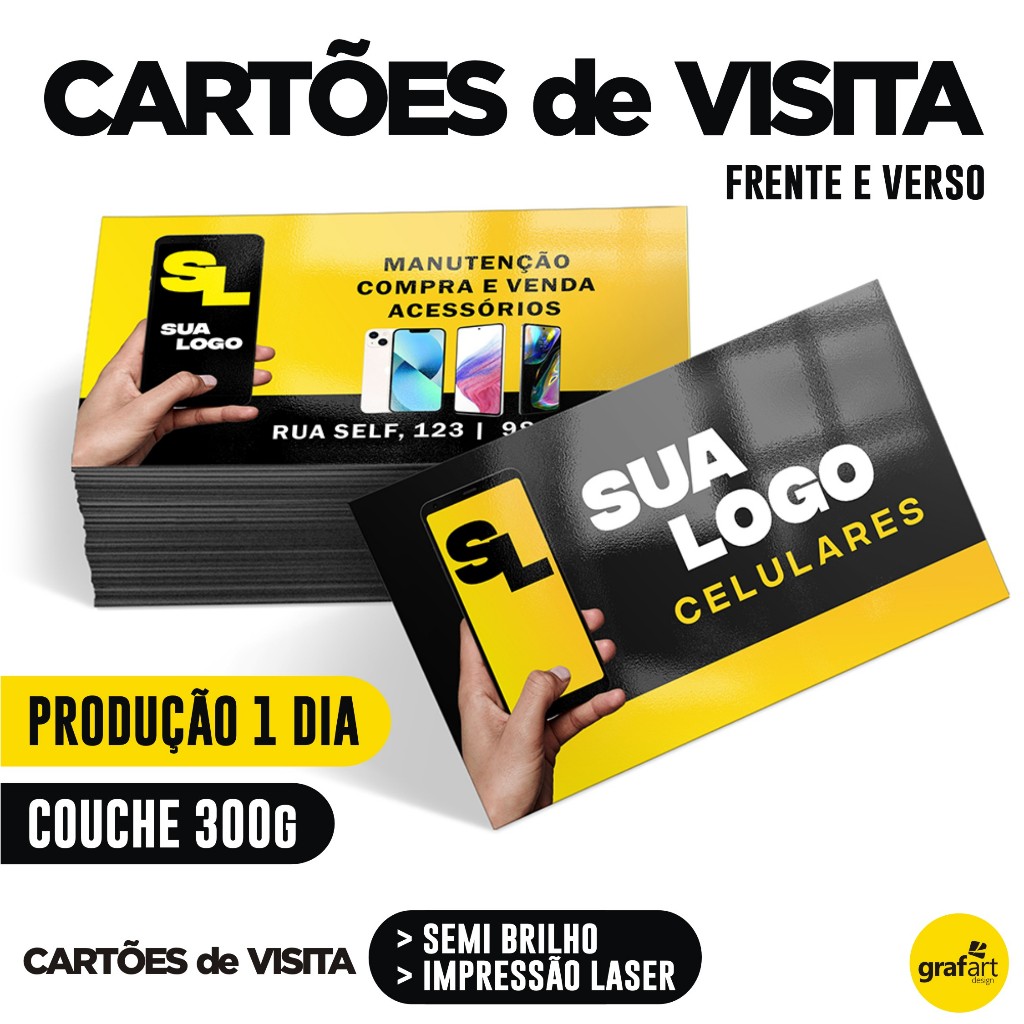 100 Cartões de Visita Produção 1 Dia Cartão de Visita Personalizado Impressão Laser Papel Couche 300g Frente e Verso