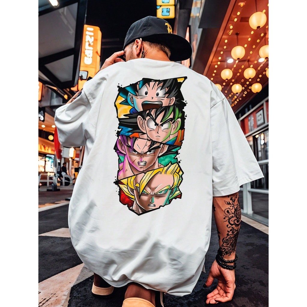 [Camiseta Vintage Masculina Algodão]HYP FLUXOGEEK Camiseta Camisa Oversized Streetwear Dragon Vegeta Evolução Série REF