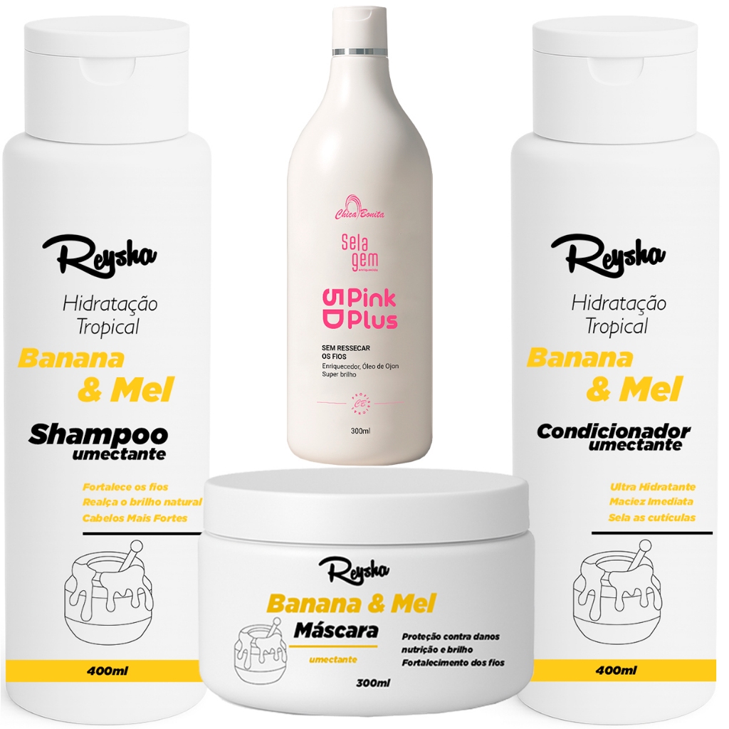 Progressiva Selagem Pink Plus + Linha Banana & Mel Reysha – Hidratação e Liso Perfeito