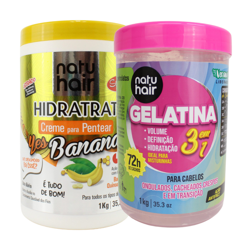 Kit Creme para Pentear Yes Banana + Gelatina modeladora de cachos 3 em 1 Natuhair 1 KG