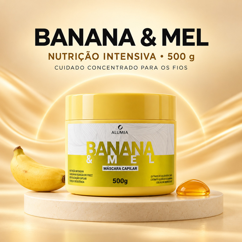Máscara Nutrição Profunda Cabelo Ressecado Banana e Mel Alumia 500g Maciez e Brilho