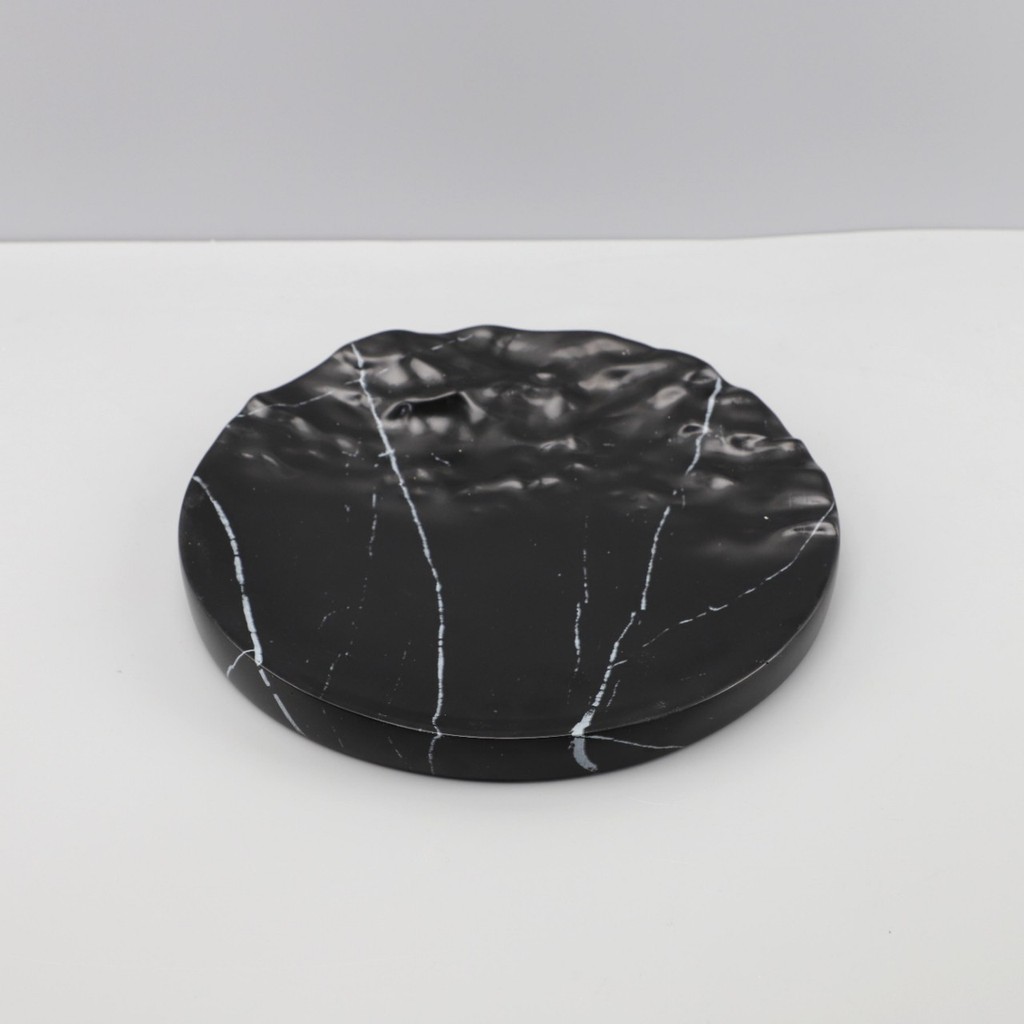 B6VD Modern minimalist imitation marble resin round wave-shaped aromatherapy tray and fruit plate for living room, entry