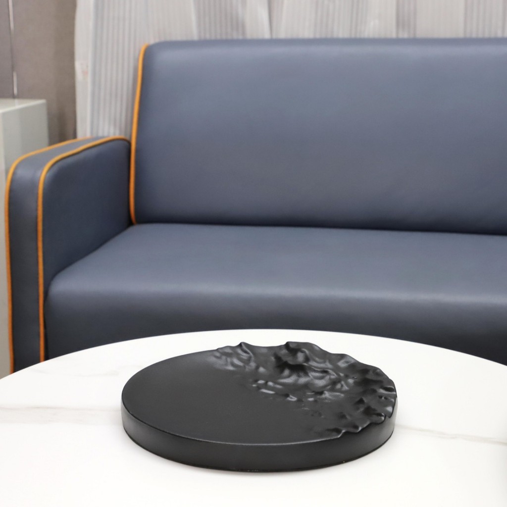QR7H Modern minimalist marble-look resin round wave-shaped tray, suitable for holding scented candles, fruit, or as a de