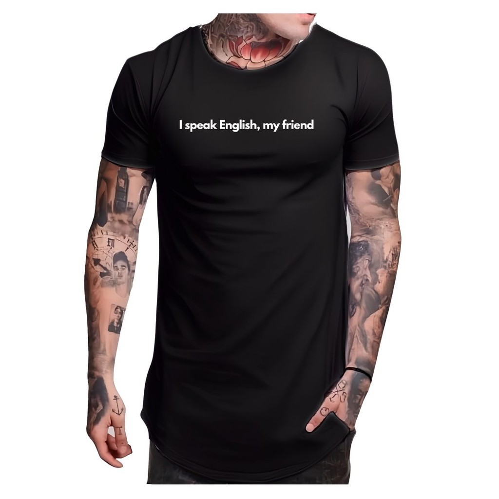 Camiseta Longline Frase I speak English my friend Criativa