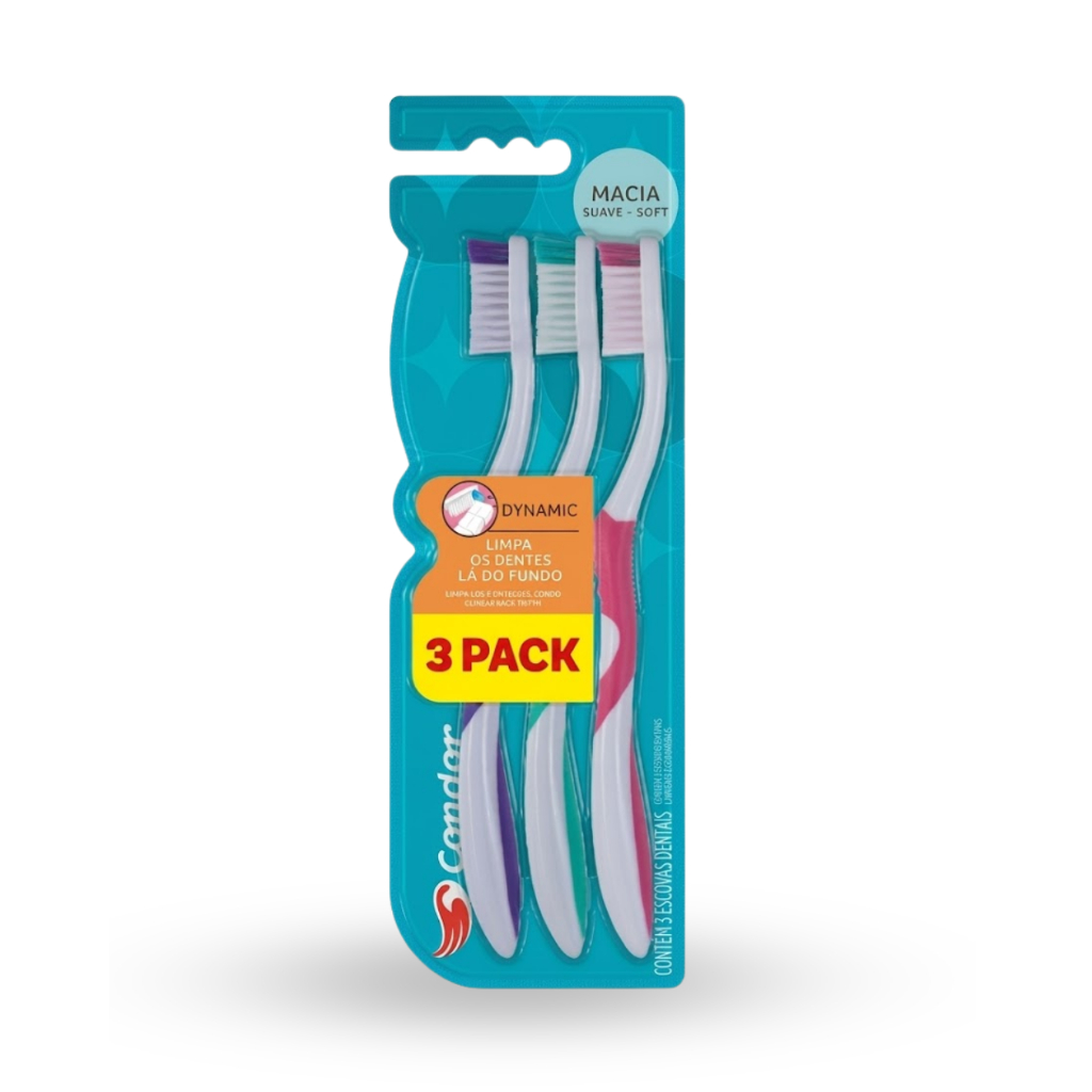 Escova Dental | Dynamic | Condor | Macia | C/3 | Limpeza Profunda + Limpador de Língua