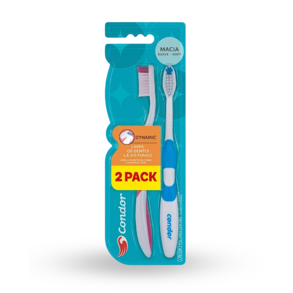 Escova Dental Dynamic Macia | Condor | 2 Unidades | Limpeza Profunda + Limpador de Língua