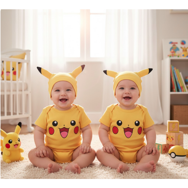 Body Bebê Infantil Mêsversário Temático Pikachu Super Confortável Linha Premium