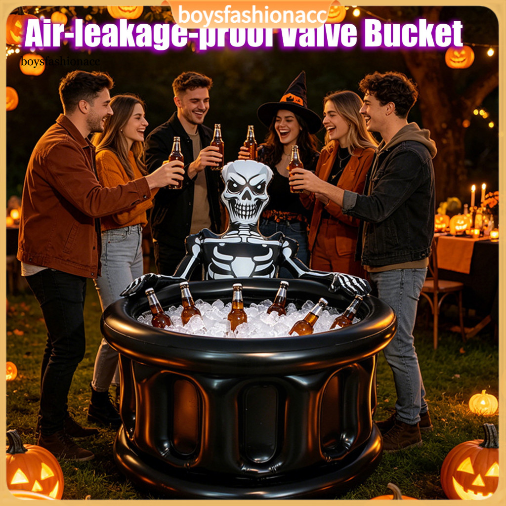 Inflatable Skull Ice Bucket Halloween Party Drink Tub Skeleton Beer Cooler Outdoor Beverage Storage for Bbq Beach Pool a