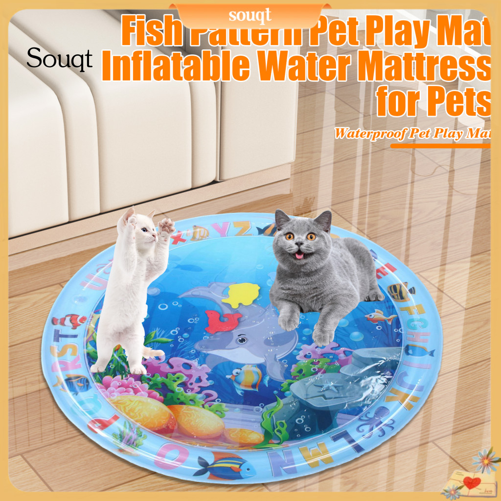 Cooling Inflatable Water Sensor Mat for Cats – Thickened Summer Pet Playmat with Fish Pattern Comfortable Non-slip Pad