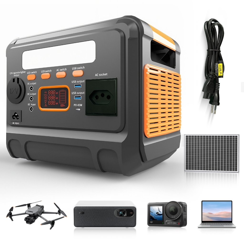 Portable Station 576Wh 600W - Solar, USB-C PD, 110V/220V, LED, Travel/Emergency