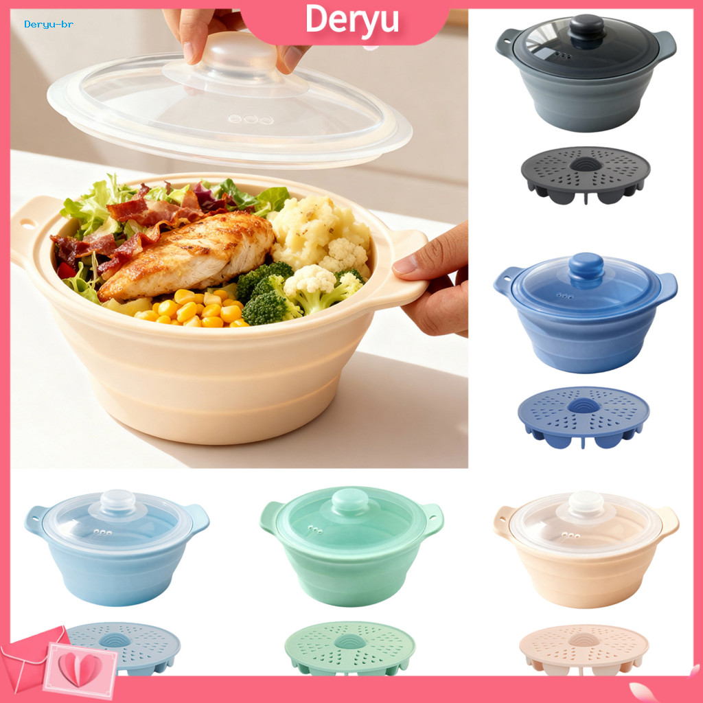 Compact Storage Steamer for Travel Food Grade Silicone Basket Foldable Microwave Bowl with Lid – Heat-resistant Food-g