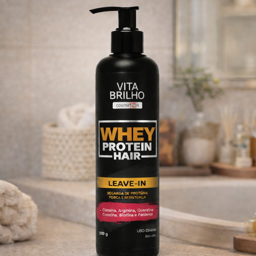 Leave In Profissional Whey Protein Hair 200g Vita Brilho  Nutrição, Hidratação e Fortalecimento para Cabelos Danificados