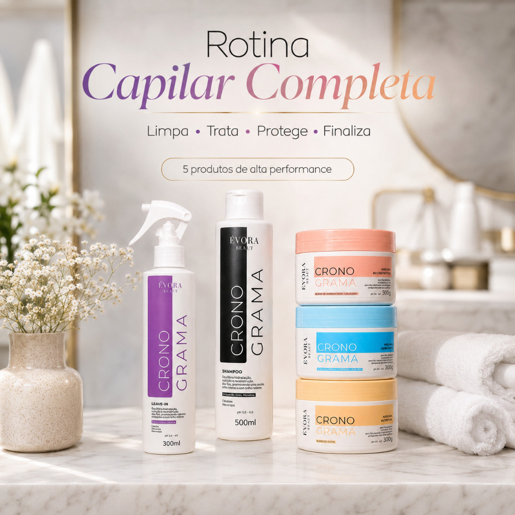 Kit Cronograma Capilar  Shampoo 500ml Leave-in 300ml 3 Máscaras Efeito Teia Hidratação Nutrição Reconstrução