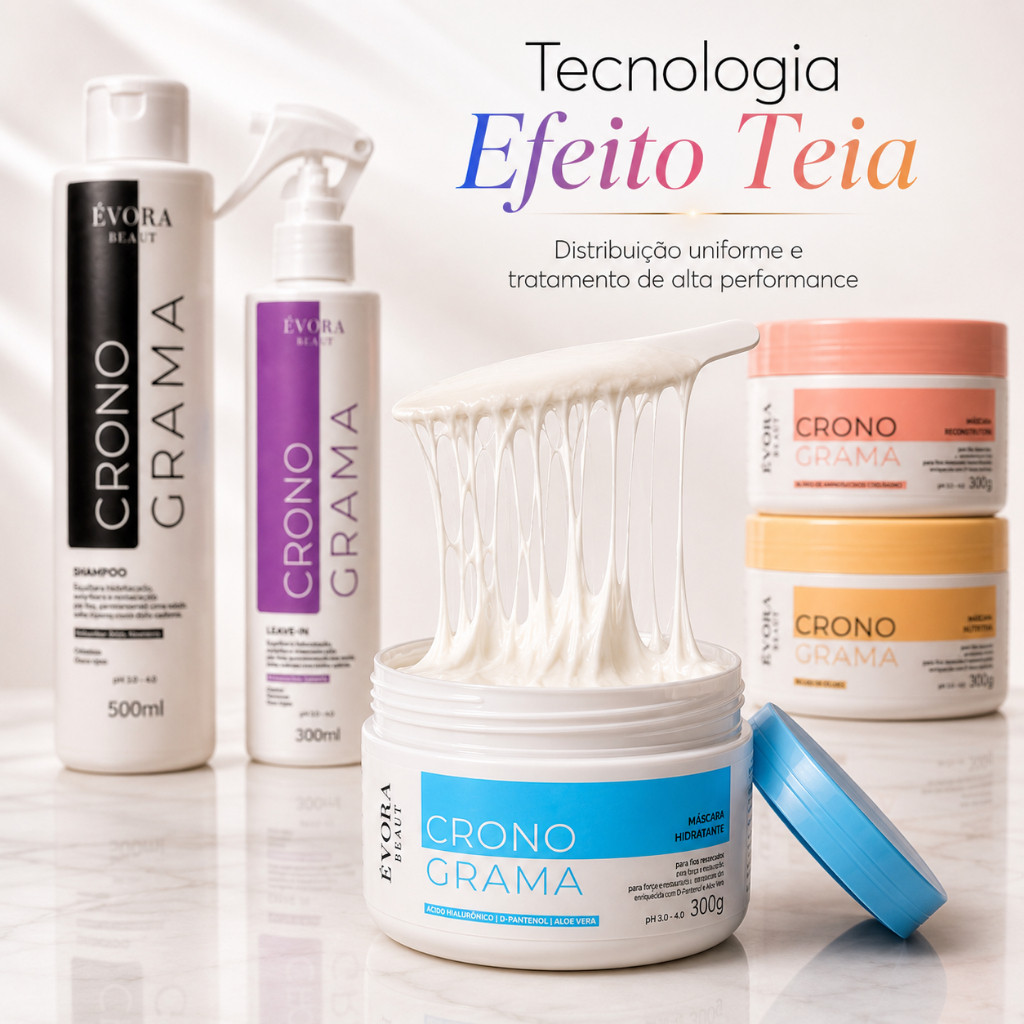 Cronograma Capilar Évora Beaut Shampoo 500ml Leave-in 300ml 3 Máscaras Efeito Teia Hidratação Nutrição Reconstrução