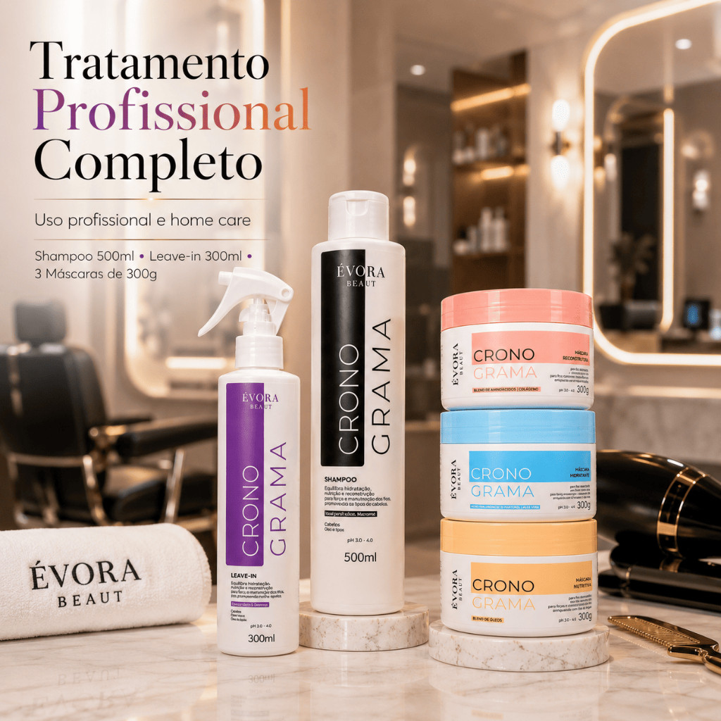 Kit Cronograma Capilar Shampoo 500ml Leave-in 300ml 3 Máscaras Efeito Teia Hidratação Nutrição Reconstrução