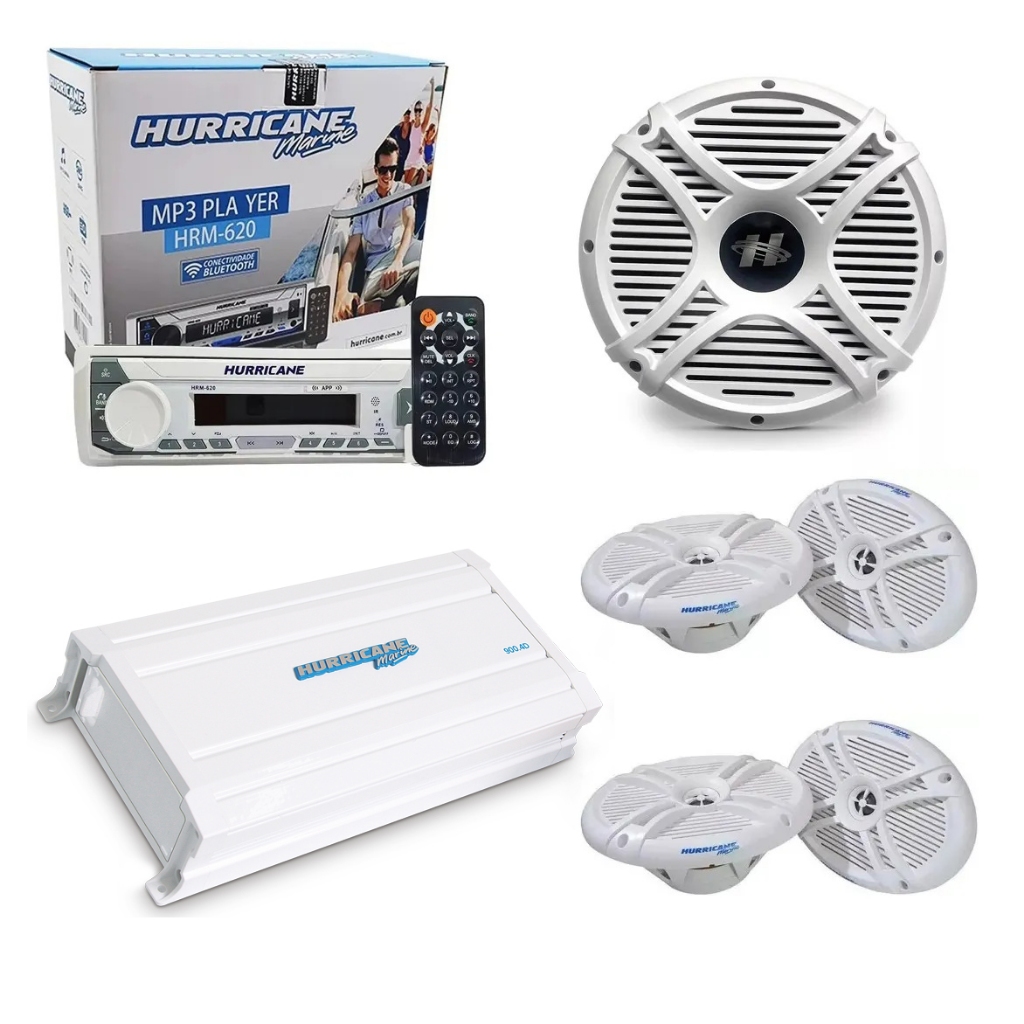 Kit Som Maritimo Hurricane Subwoofer Radio Modulo 2 Par 6x9