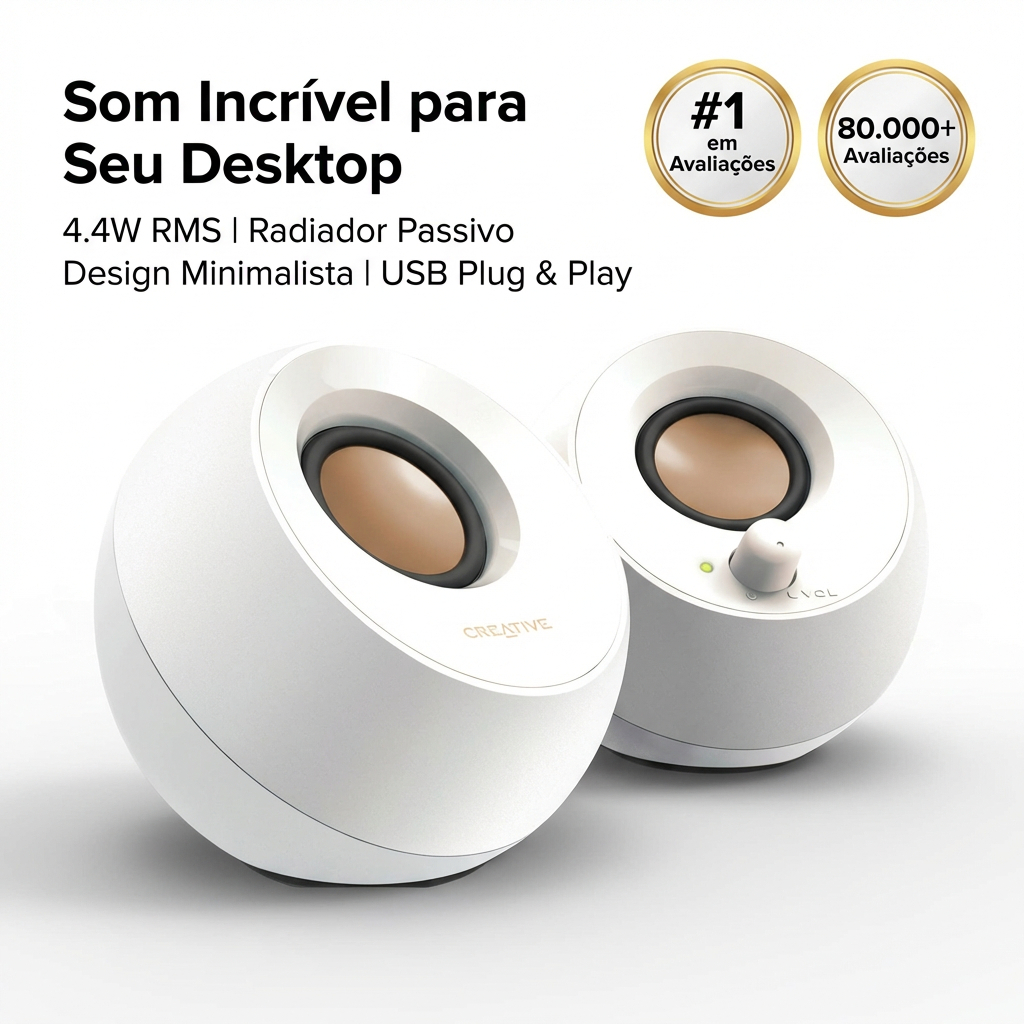 Creative Pebble Caixa de Som PC 2.0 USB-A P2 3,5mm 4,4W RMS Desktop Compacta