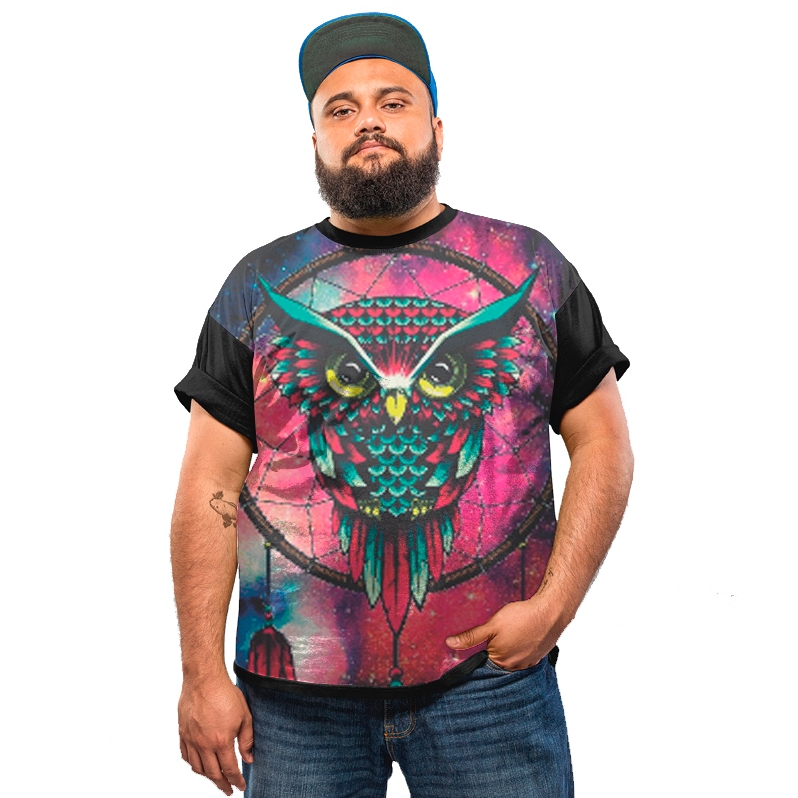 Camiseta Plus Size Coruja Psicodélica Dreamcatcher G1 A G6