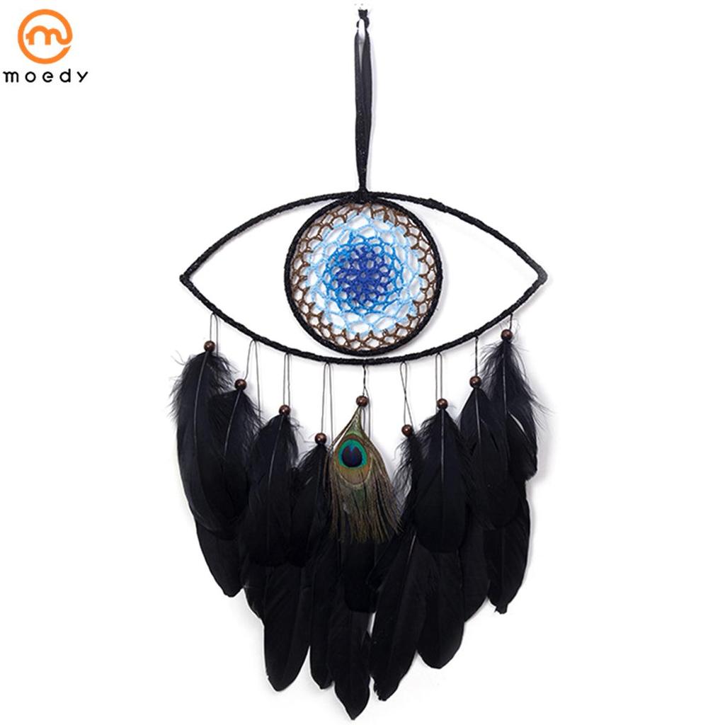 60CM Grande Mau Olhado Sonho Apanhador Mão-Tecido Pena Preta Dreamcatcher Parede Pendurado Artesanato Ornamento SHOPSKC3