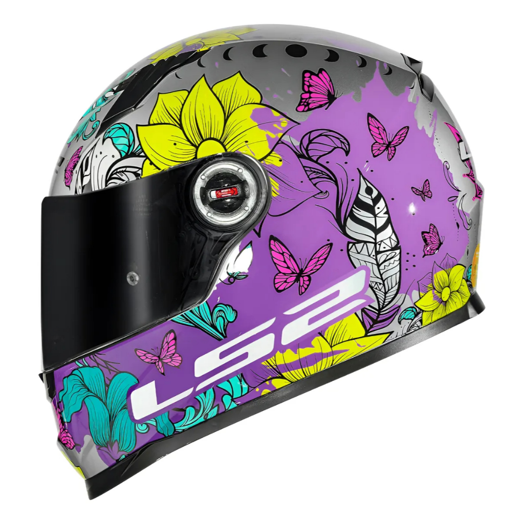 Capacete Moto Feminino Ls2 Ff358 Dreamcatcher Prata Roxo +Viseira extra