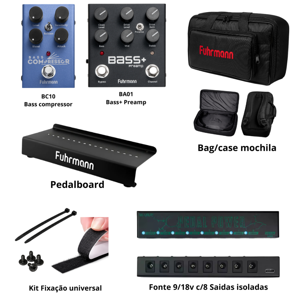 Kit Profissional completo para contrabaixo board Bag/Case Fonte Bass+ preamp Bass compressor kit de fixação universal