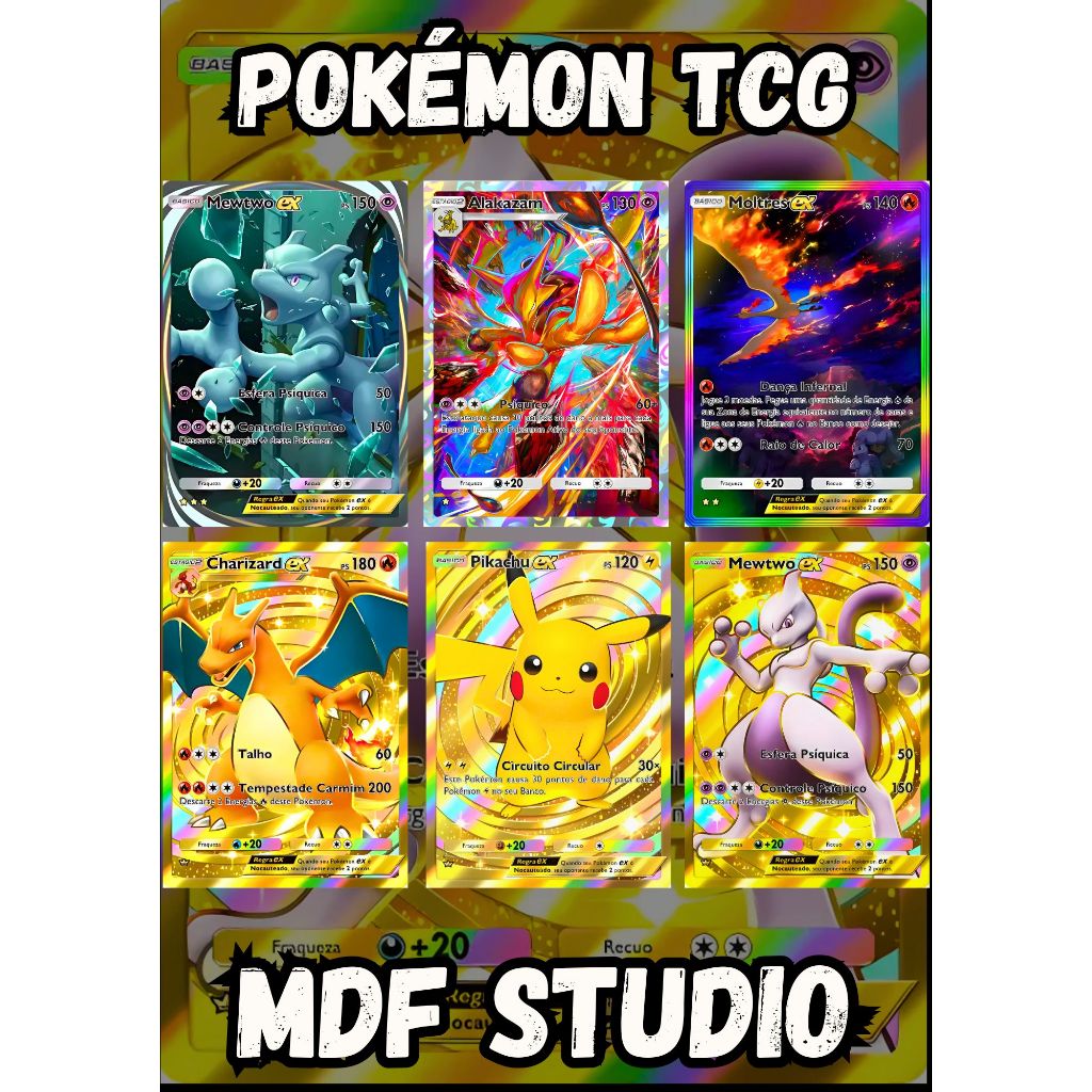 Placas Quadros Decorativos - Posters Exclusivos de Pokémon TCG - MEWTWO, PIKACHU, CHARIZARD