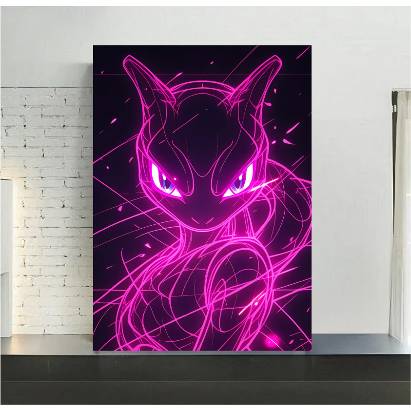 Quadro de mdf poster moldura Anime, Mangá, Pokemon, Mewtwo