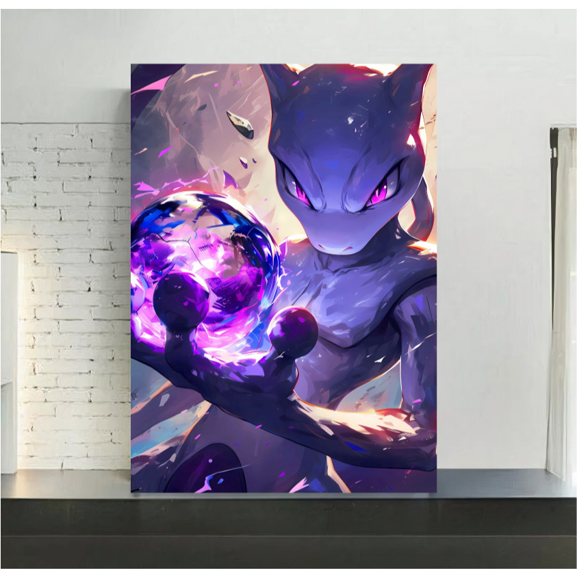 Quadro de mdf poster moldura, Anime, Jogo, Pokemon, MewTwo