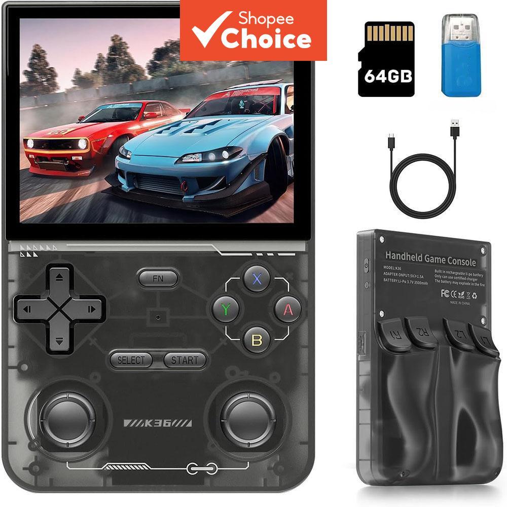 Console portátil open source, bateria duradoura, tela HD IPS 3,5, cartão TF 64GB, adaptador OTG e cabo USB incluídos.
