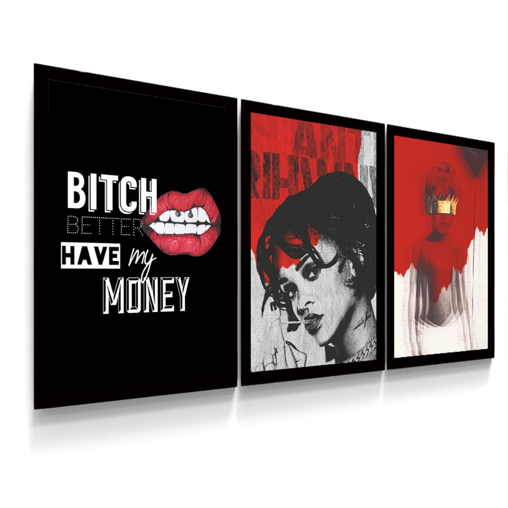 3 Quadros Decorativos Poster Rihanna Loud Lindissimo 30x63 cm