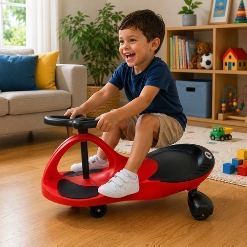 Carrinho Infantil Rolimã Super Car Vermelho Preto Volante Giratório 360°