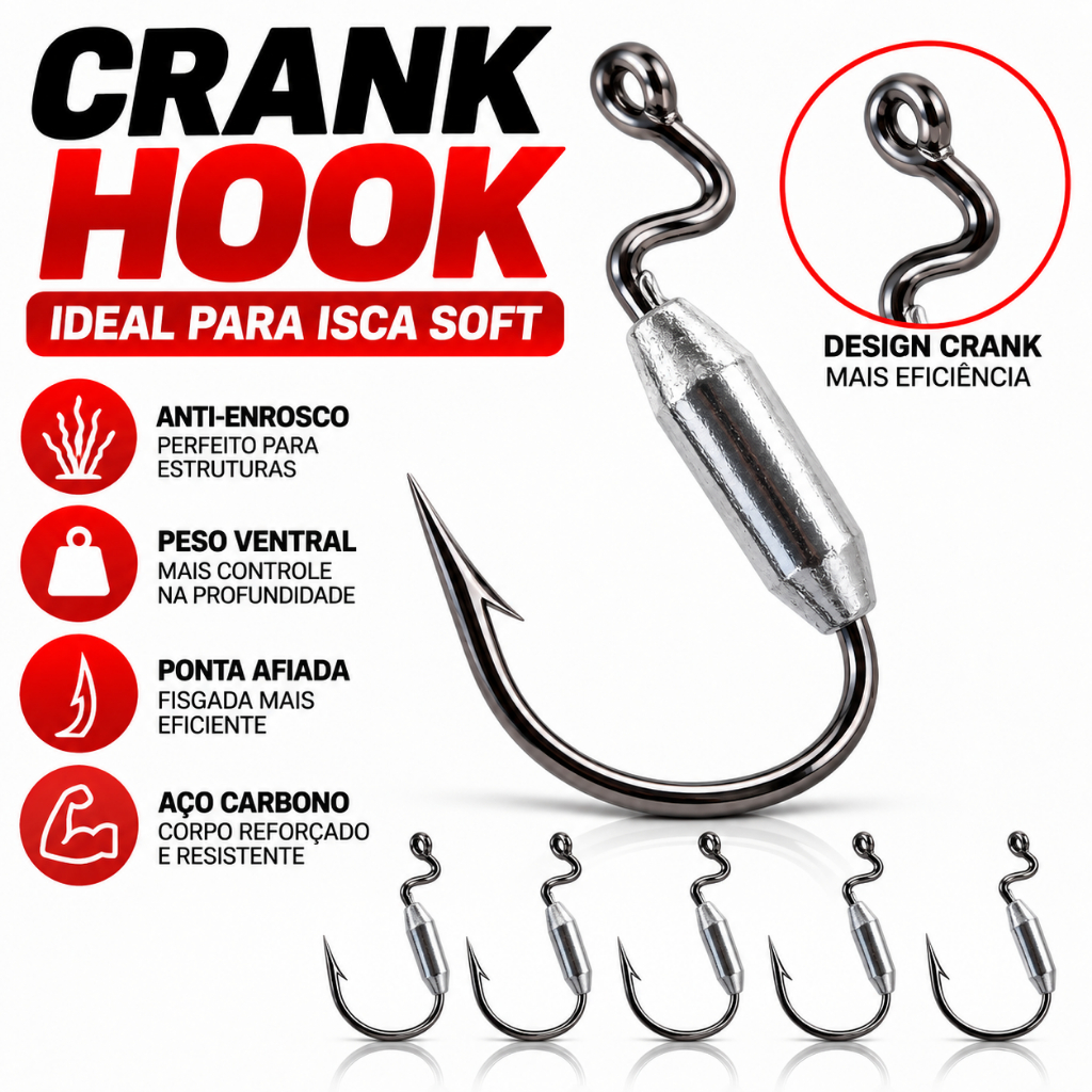 Anzol Offset com Peso Crank Hook para Isca Soft Anti-Enrosco Pesca em Estruturas e Vegetação