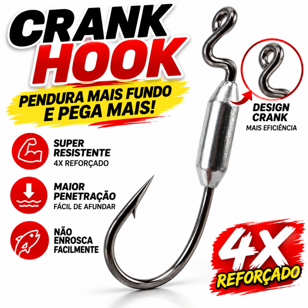 Anzol Crank Offset Lastreado com Peso para Isca Soft Aço Carbono Anti-Enrosco para Pesca