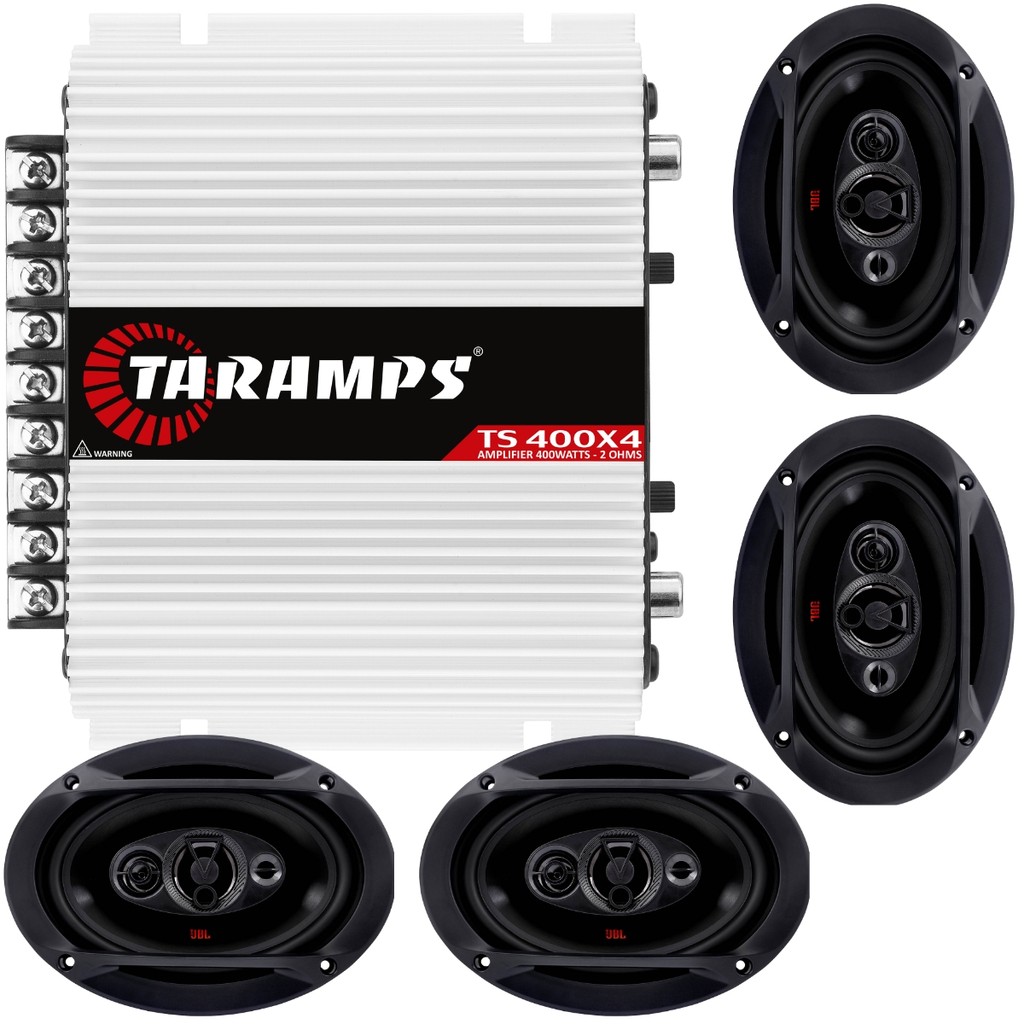 Kit 4 Alto Falantes 6x9 pol JBL FLEX4 69QDFX110 220W + Módulo Amplificador Taramos TS400x4