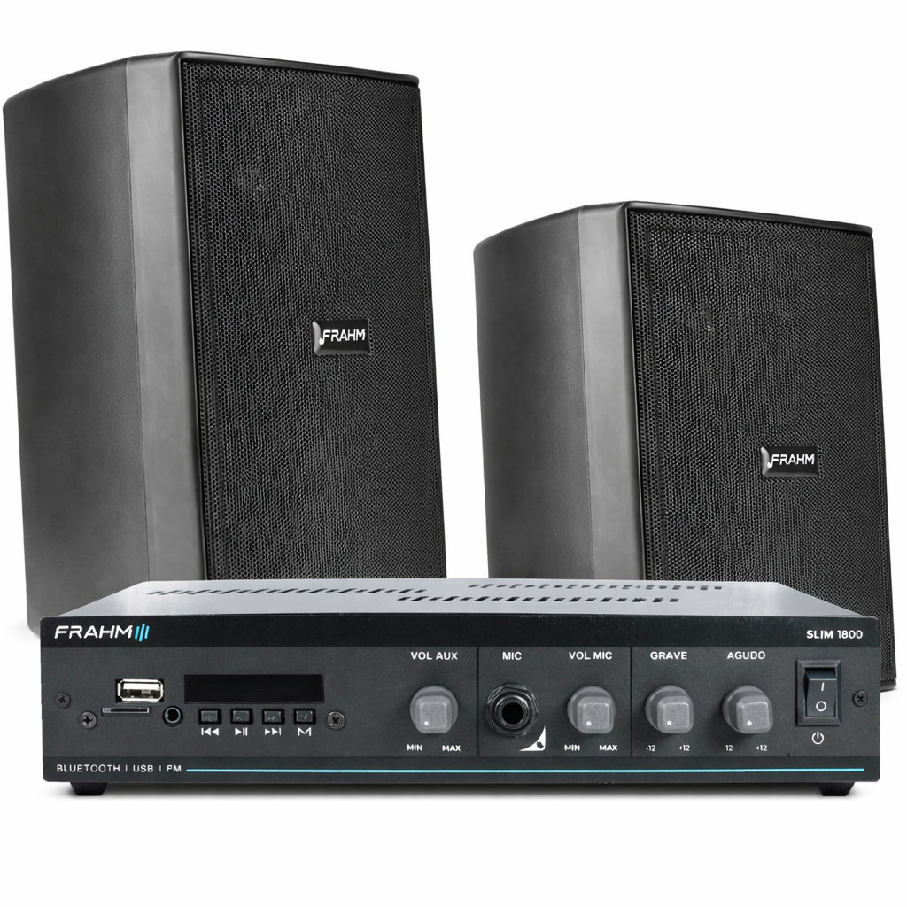 COMP Kit Som Ambiente Frahm para Mercados até 200m² - Amplificador + Caixas de Som Discretas